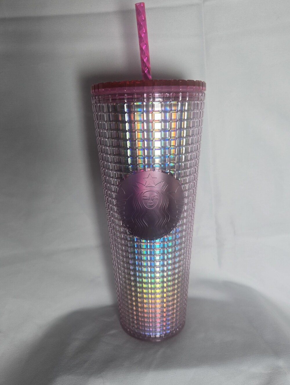 Starbucks Iridescent Pink Siren Grid Disco Tumbler 24 oz Venti Cold Cup